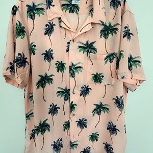 Urban Outfitters Peach Short-Sleeve Palm Print Button-Down Shirt